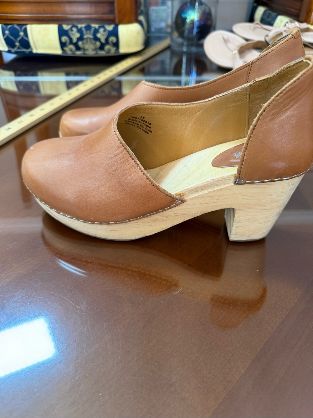 Free People Tan Leather Platform Clog Heels - Picture 2 of 7